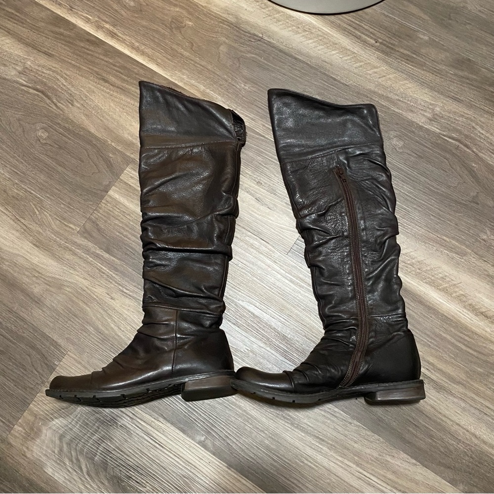 🌺SOLD🌺Paolo Lantorno Ruched brown leather 21” TALL OTK 2 way boots.